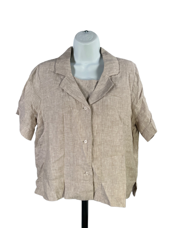 Quince Women's Tan Linen Matching Sleeveless Shirt And Button Up Set - M