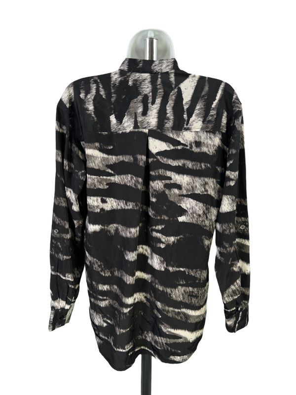 Michael Kors Women's Black/Gray Zipper Pockets Long Sleeve Button Up Shirt - 2 image 2