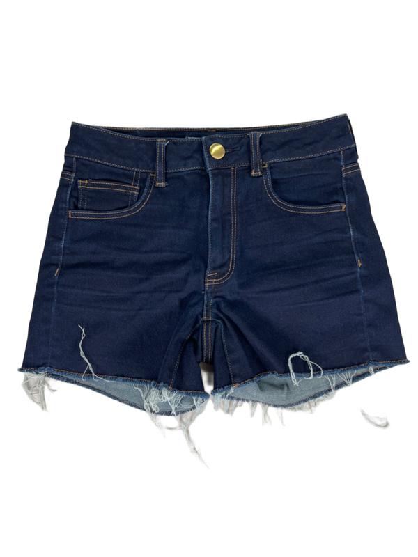 American Eagle Women's Dark Wash Hi-Rise Shortie Denim X Jean Shorts - 6