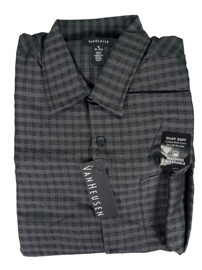 Van Heusen Men's Gray Plaid Short Sleeve Button Up Shirt - M