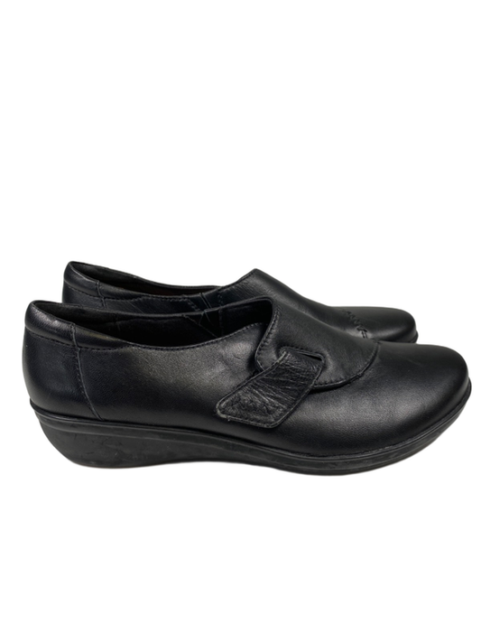 Clarks Women's Black Leather Soft Cushion Slip On Shoes - 7
