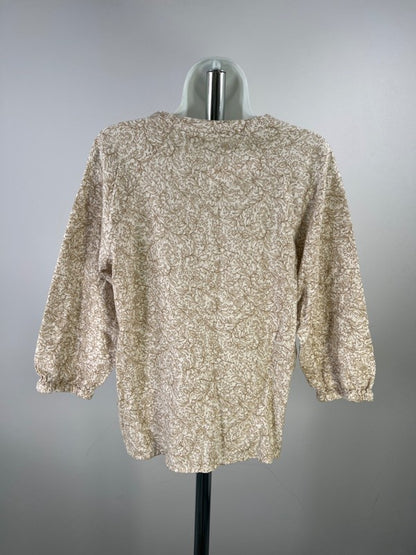 Pure Jill Women's White/Beige Floral Cotton Polo 3/4 Sleeve Blouse - S image 2