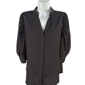 White House Black Market Women's Black 3/4 Sleeve Button Up Blouse Top - 6
