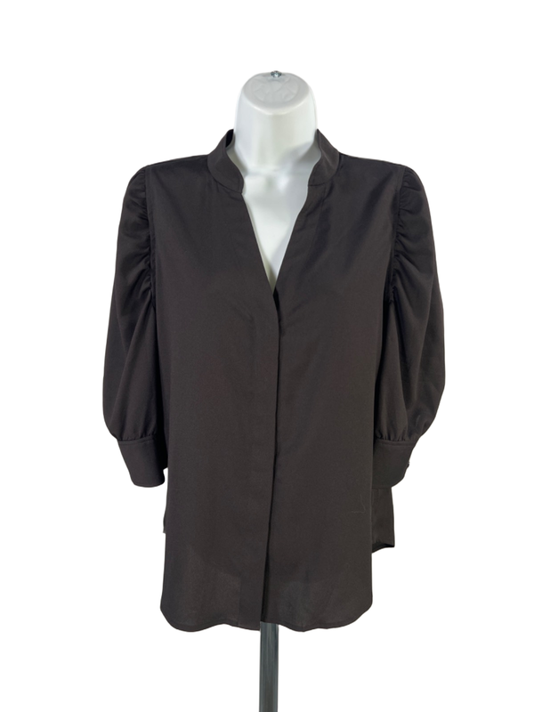 White House Black Market Women's Black 3/4 Sleeve Button Up Blouse Top - 6