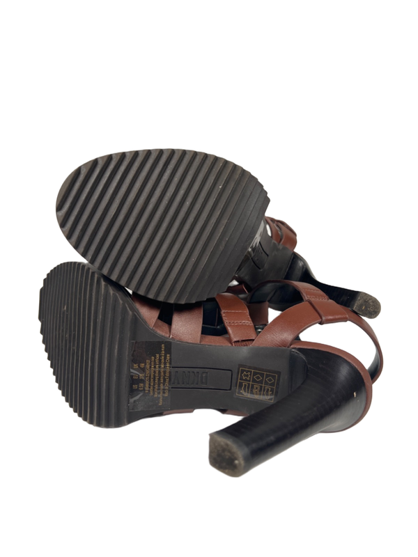 DKNY Women's Brown Leather Bria Cage Studded Slingback Heel Sandals - 6.5 image 8