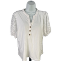 Michael Kors Women's White Short Sheer Puff Sleeve V-Neck T-Shirt - L