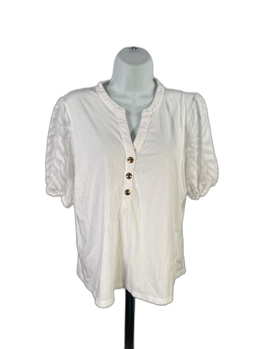 Michael Kors Women's White Short Sheer Puff Sleeve V-Neck T-Shirt - L