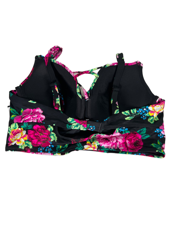 Torrid Women's Black Floral Strappy Front Underwire Bikini Top - 4 Plus DD/F image 2