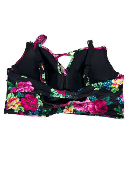 Torrid Women's Black Floral Strappy Front Underwire Bikini Top - 4 Plus DD/F image 2