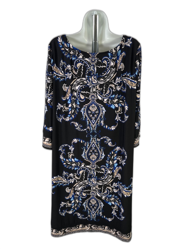Roz & Ali Women's Black/Blue Paisley 3/4 Sleeve Midi Dress - 2X image 2