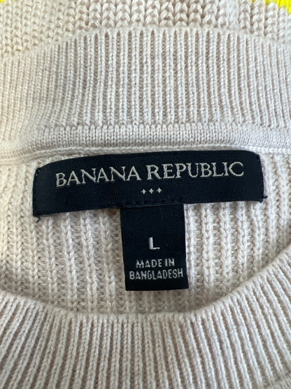 Banana Republic Women's Beige/Yellow Striped Long Sleeve Sweater - L image 3