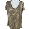 White House Black Market Women's Gray/Gold Metallic Semi-Sheer T-Shirt - S