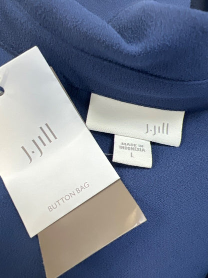 J Jill Women's Blue Textured V Neck Hi-Low Long Sleeve Button Up Blouse - L image 3