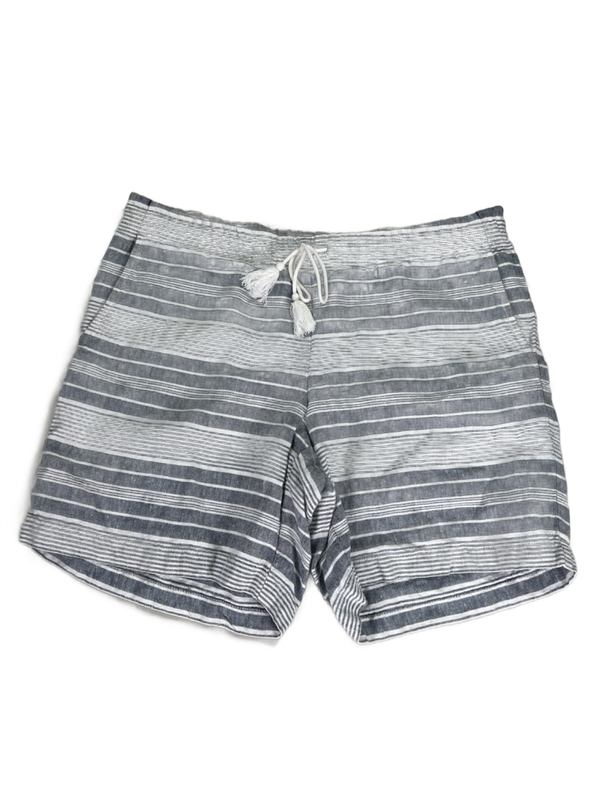 J Jill Women's White/Gray Linen Striped Drawstring Waist Shorts - S
