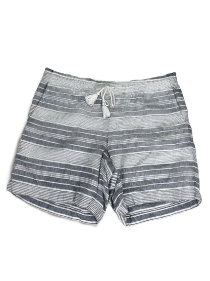 J Jill Women's White/Gray Linen Striped Drawstring Waist Shorts - S