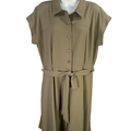 Calvin Klein Women's Green Short Sleeve Collared Gauze Shirt Dress - 14