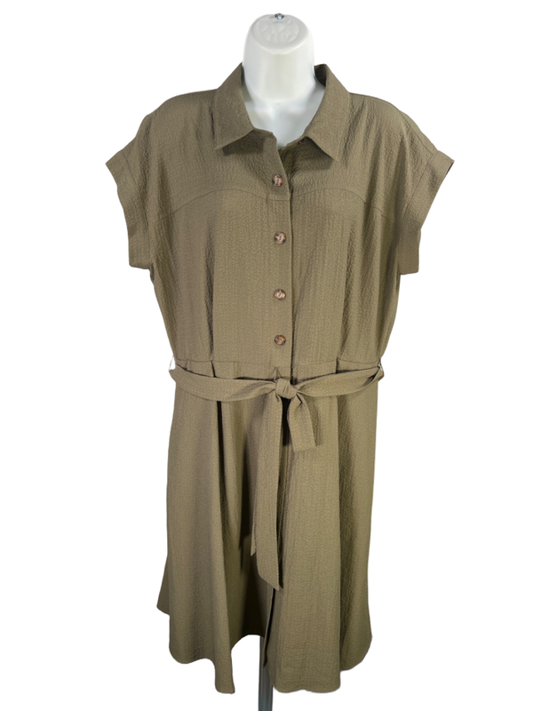 Calvin Klein Women's Green Short Sleeve Collared Gauze Shirt Dress - 14