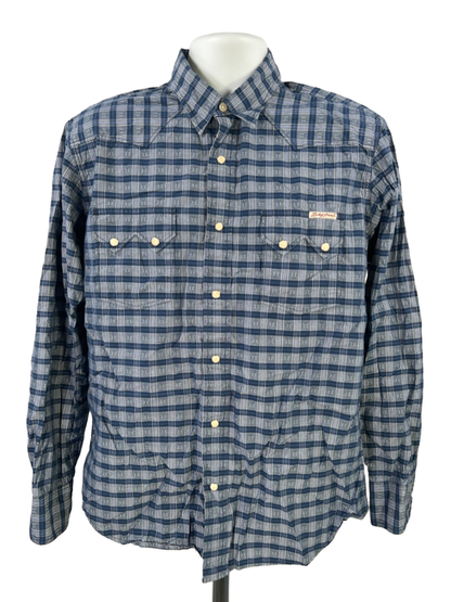 Lucky Brand Men's Blue Plaid Snap Button Up Long Sleeve Shirt - L