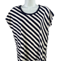 Michael Kors Women's Blue/White Striped Cap Sleeve Tee Shirt - M