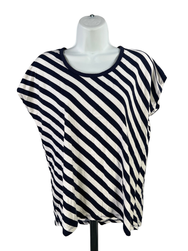 Michael Kors Women's Blue/White Striped Cap Sleeve Tee Shirt - M