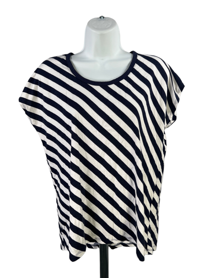 Michael Kors Women's Blue/White Striped Cap Sleeve Tee Shirt - M