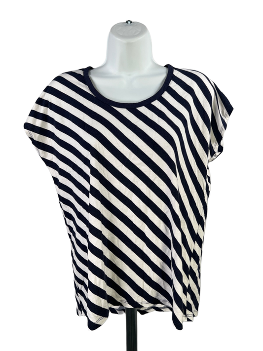 Michael Kors Women's Blue/White Striped Cap Sleeve Tee Shirt - M