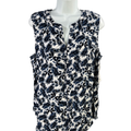 Liz Claiborne Women's White/Blue Tropical Palm Sleeveless Button Up Blouse - L