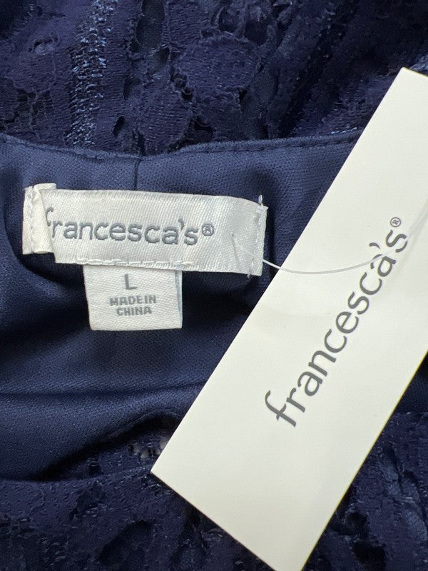 Francesca's Women's Navy Blue Open Back Lace Lined Long Sleeve Shift Dress - L image 3
