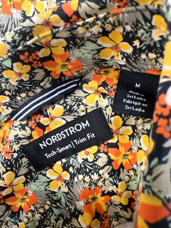 Nordstrom Men's Yellow/Orange Floral Short Sleeve Trim Fit Button Up Shirt - M image 3