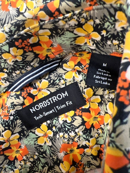 Nordstrom Men's Yellow/Orange Floral Short Sleeve Trim Fit Button Up Shirt - M image 3