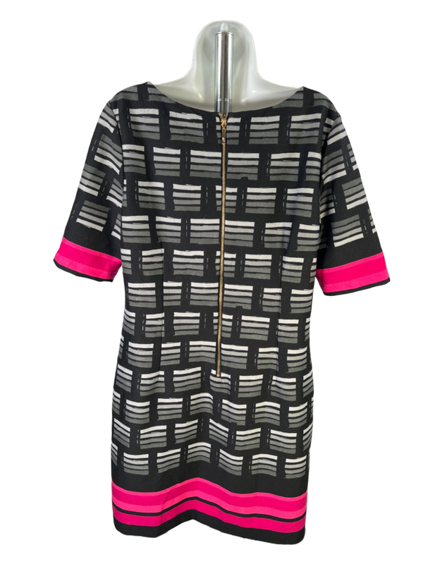 Eliza J Women's Black/Pink Geometric Half Sleeve Lined Midi Dress - 14 image 2