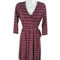 41 Hawthorn Women's Purple Geometric Tie Waist 3/4 Sleeve Mini Dress - S