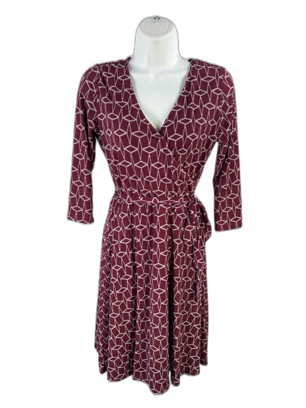 41 Hawthorn Women's Purple Geometric Tie Waist 3/4 Sleeve Mini Dress - S
