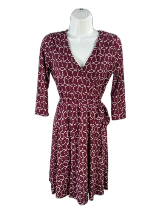 41 Hawthorn Women's Purple Geometric Tie Waist 3/4 Sleeve Mini Dress - S