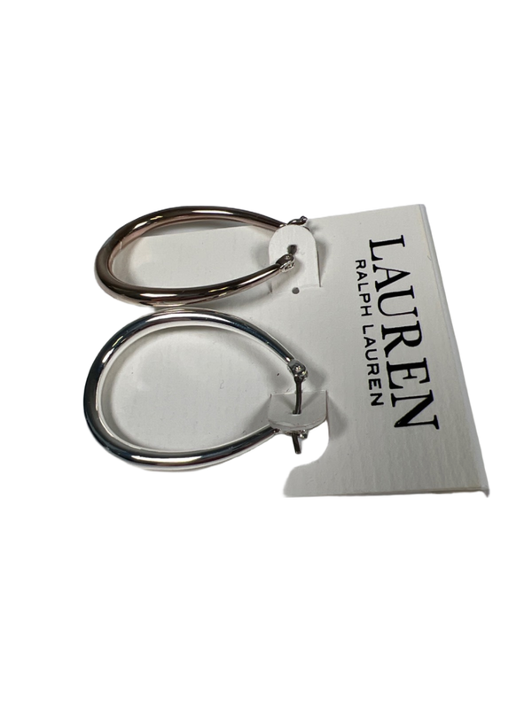 Lauren Ralph Lauren Women's Silver Tone Oval Hoop Earrings image 4