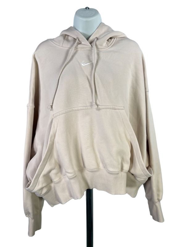 Nike Women's Beige Pheonix Fleece Oversized Pullover Hoodie Sweatshirt - M