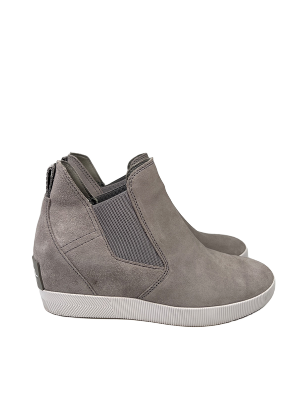 Sorel Women's Gray Leather Out N About II Slip On Wedge Ankle Booties - 9