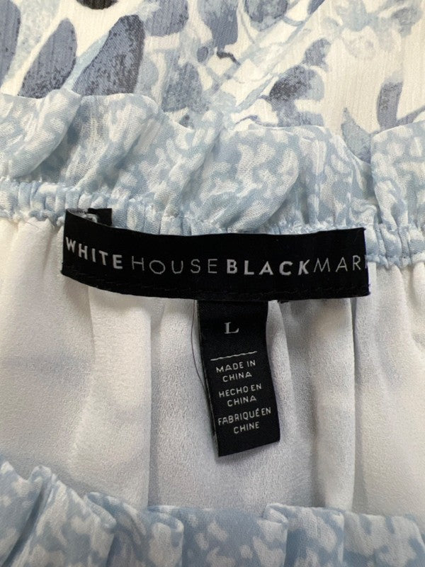 White House Black Market Women's Blue/White Floral Long Sleeve Blouse - L image 3