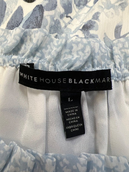 White House Black Market Women's Blue/White Floral Long Sleeve Blouse - L image 3