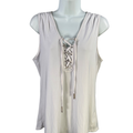White House Black Market Women's Gray Lace-Up Sleeveless Shirt - M