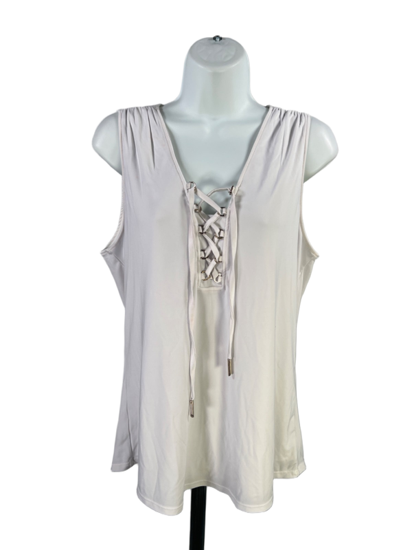 White House Black Market Women's Gray Lace-Up Sleeveless Shirt - M