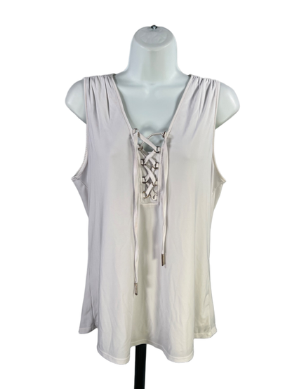 White House Black Market Women's Gray Lace-Up Sleeveless Shirt - M