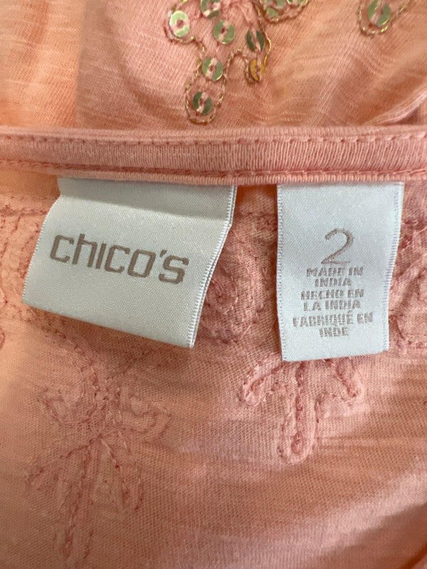 Chico's Women's Orange Sequin Front 3/4 Sleeve V-Neck Shirt - 2/US L image 3