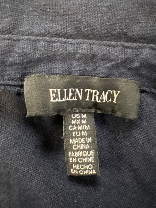 Ellen Tracy Women's Blue Linen Blend Sleeveless V-Neck Blouse - M image 3
