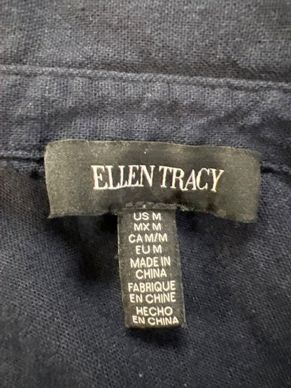 Ellen Tracy Women's Blue Linen Blend Sleeveless V-Neck Blouse - M image 3
