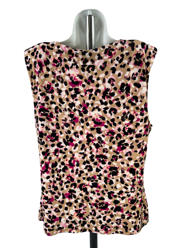 DKNY Women's Brown/Pink Leopard Print Shoulder Padded Sleeveless Blouse - XL image 2