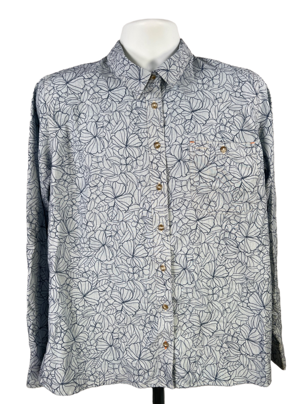Orvis Men's Blue Floral Long Sleeve Button Up Shirt - XL
