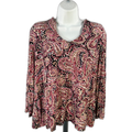 J.Jill Wearever Collection Women's Black/Purple Paisley V-Neck Shirt - L