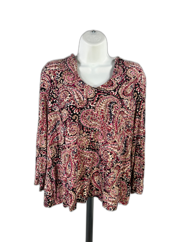J.Jill Wearever Collection Women's Black/Purple Paisley V-Neck Shirt - L