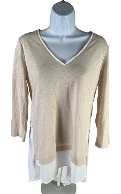 White House Black Market Women’s Beige 3/4 Sleeve Tunic Shirt - S image 2